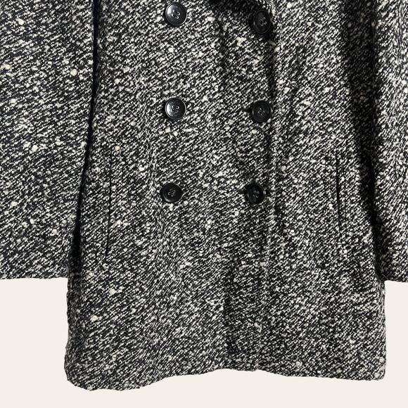 Calvin Klein Black White Boucle Tweed Knit Double Breasted Wool Blend Coat Sz 10 - Picture 3 of 8